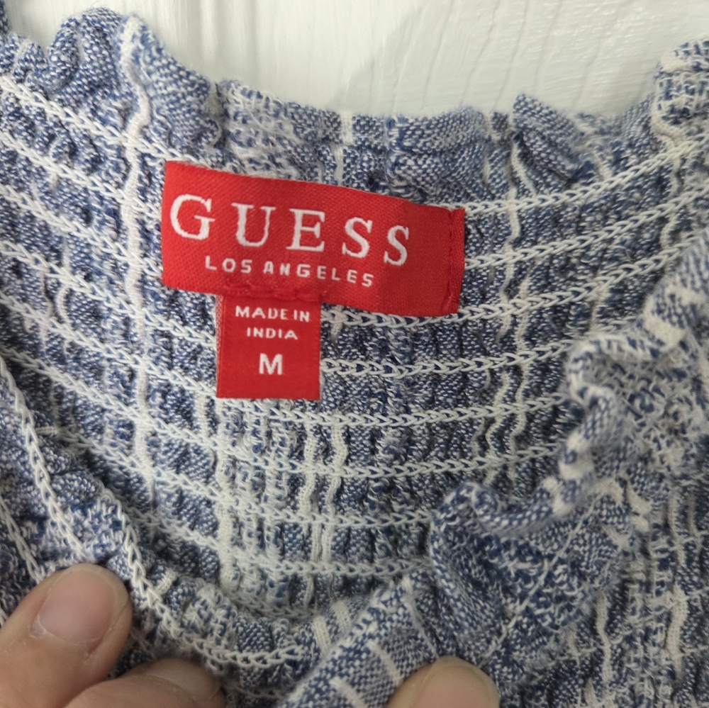 Guess Blue Striped Chambray Jumpsuit with Wide-Leg Design - Picture 6 of 17